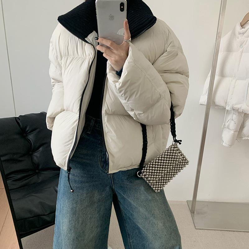 High-end White Duck Down Knitted Turtleneck Down Jacket Women's Short Winter Loose Warm Bread Clothes Tide