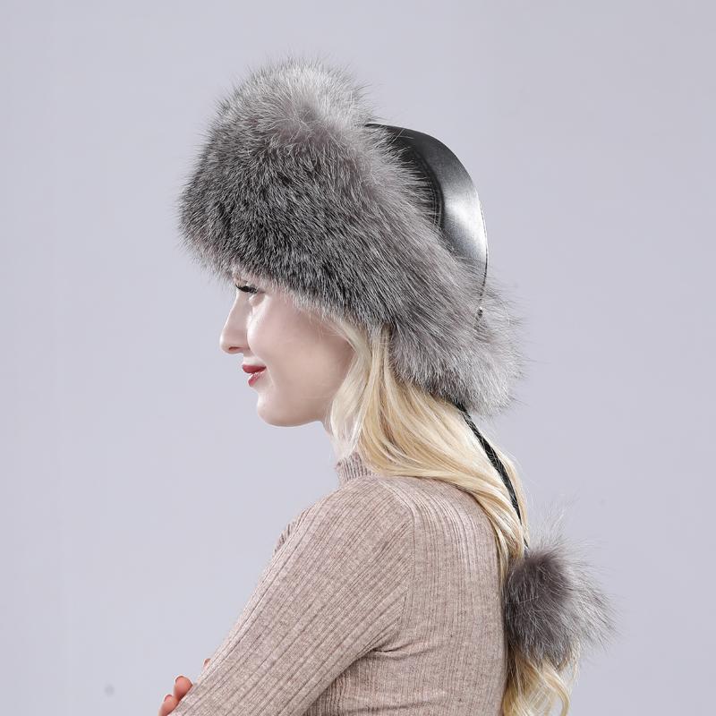 100% Natural real fox fur hat Women cap Thick fur cap Winter warm hat Female fashion for women hat with earmuffs hat