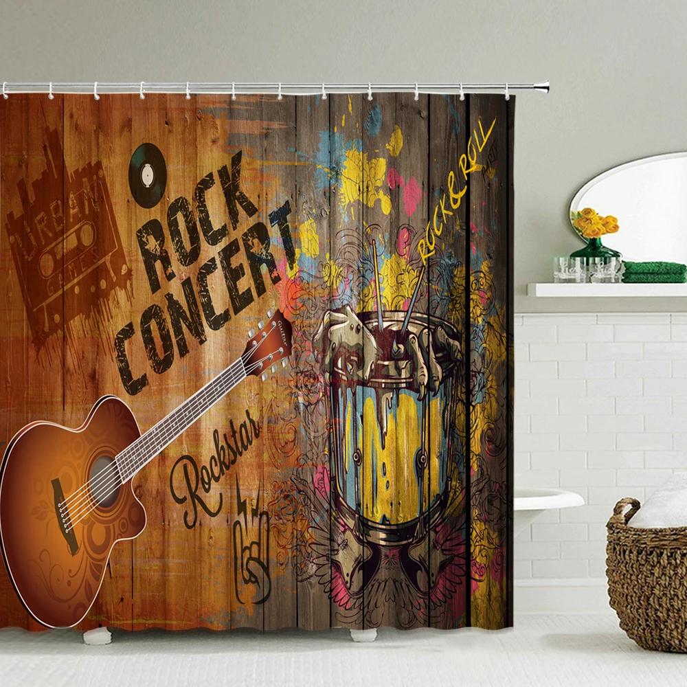 Music Rock Guitar Shower Curtains Modern Bathroom Curtains 3D Printed Decoration Waterproof Cloth With 12 Hooks Bath Curtain