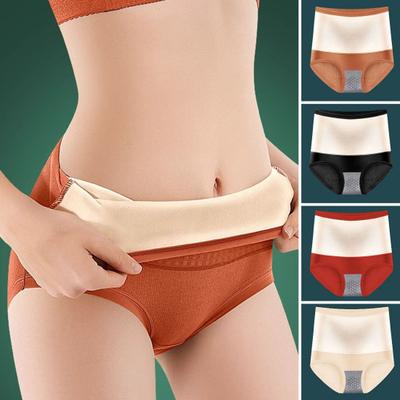 Women Underpants Thickened Plush Warm Waist Uterus Protection High Waist Tummy Control Elastic Soft Solid Color Anti-septic Lady Panties Briefs