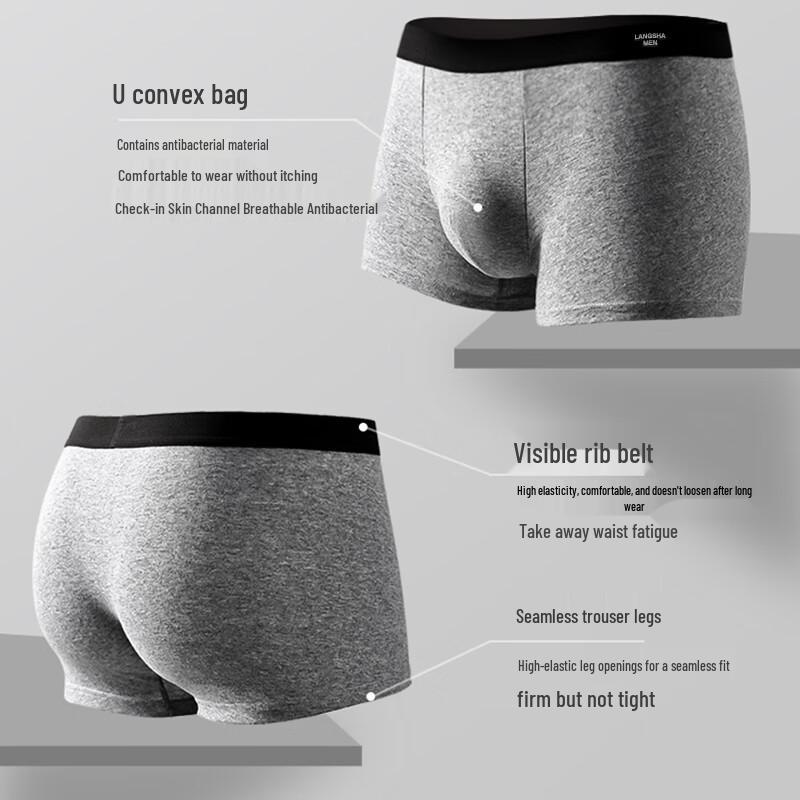 Langsha Men's Cotton Boxer Briefs (4-Pack)