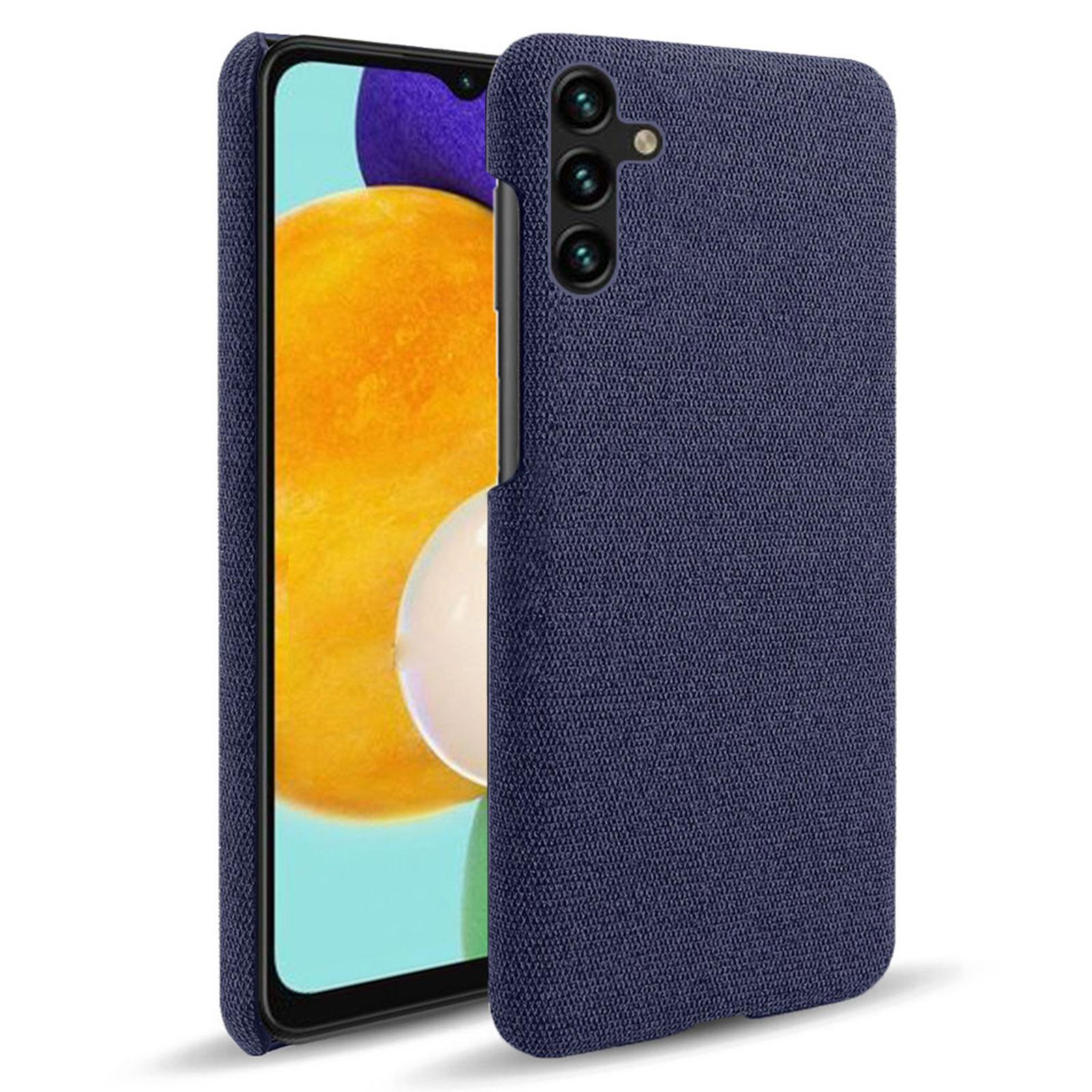 

Solid Color Cloth Texture Phone Back Cover For Samsung Galaxy A34 5G,Hard PC+Cloth Protective Phone Case Blue