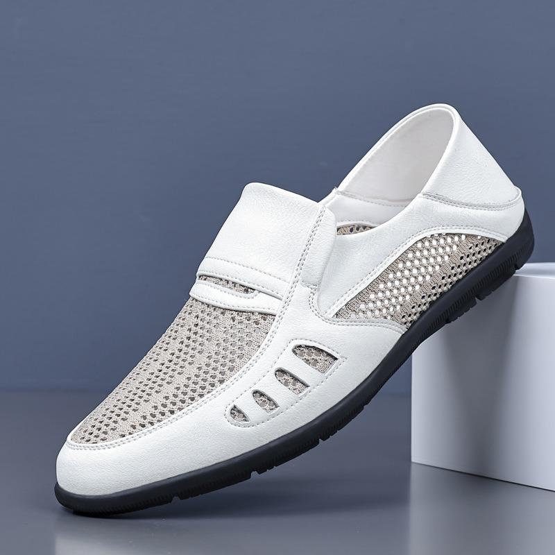 New men's casual hollow leather shoes men's trend breathable hole shoes bag head cowhide sandals medium old dad shoes