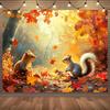 Squirrels Are Hidden Among the Autumn Leaves. The Charming Polyester Background Banner Is Perfect for the Garden.