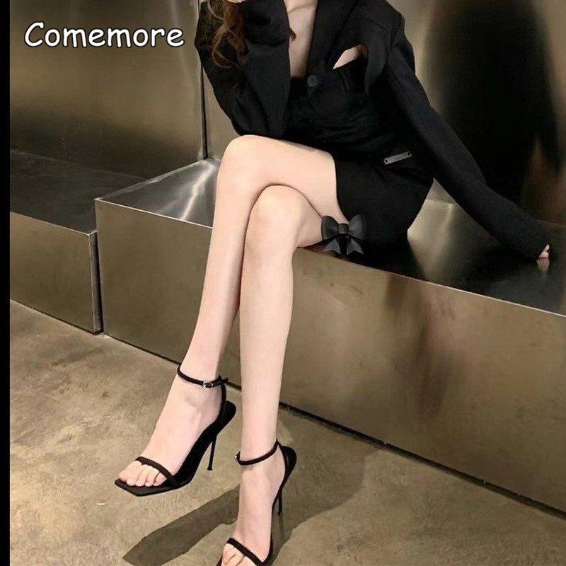 Fashion Comemore Women's Sandals Summer 2024 Stiletto Temperament High Heels Women Office Fashion Shoes Footwear Woman Sexy Square Toe