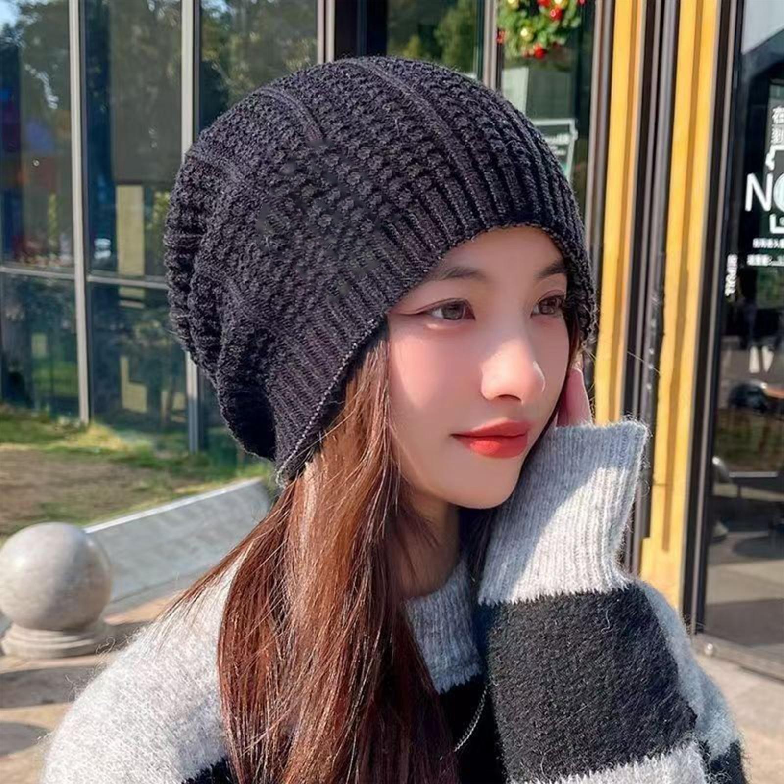 

Double-sided Pile Cap, Thickened Warm Knitted Cap For Girls, Student Couple Woolen Cap, Big Head Circumference Postpartum Cap. One Size