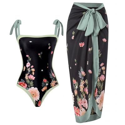 Protetor solar estampado conservador coberto de carne saia de praia conjunto feminino maiô de duas peças