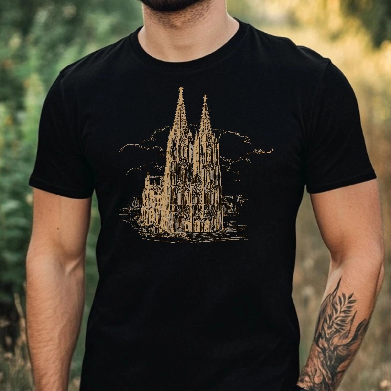 

Mens Cologne Cathedral Motif Cotton T-Shirt Size XS to 5XL- 4XL