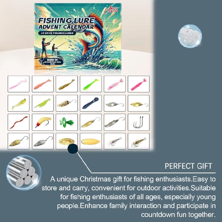 Seasonal Fishing Lure Advents Calendar Christmas Countdowns Fishing Tackle Box with 24 Assorted Baits for Celebration