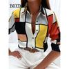 Women's 3D Printed Geometric Pattern Long Sleeve Shirt Spring Autumn Fashion Blouse Casual Everyday Button Lapel Cardigan Shirts