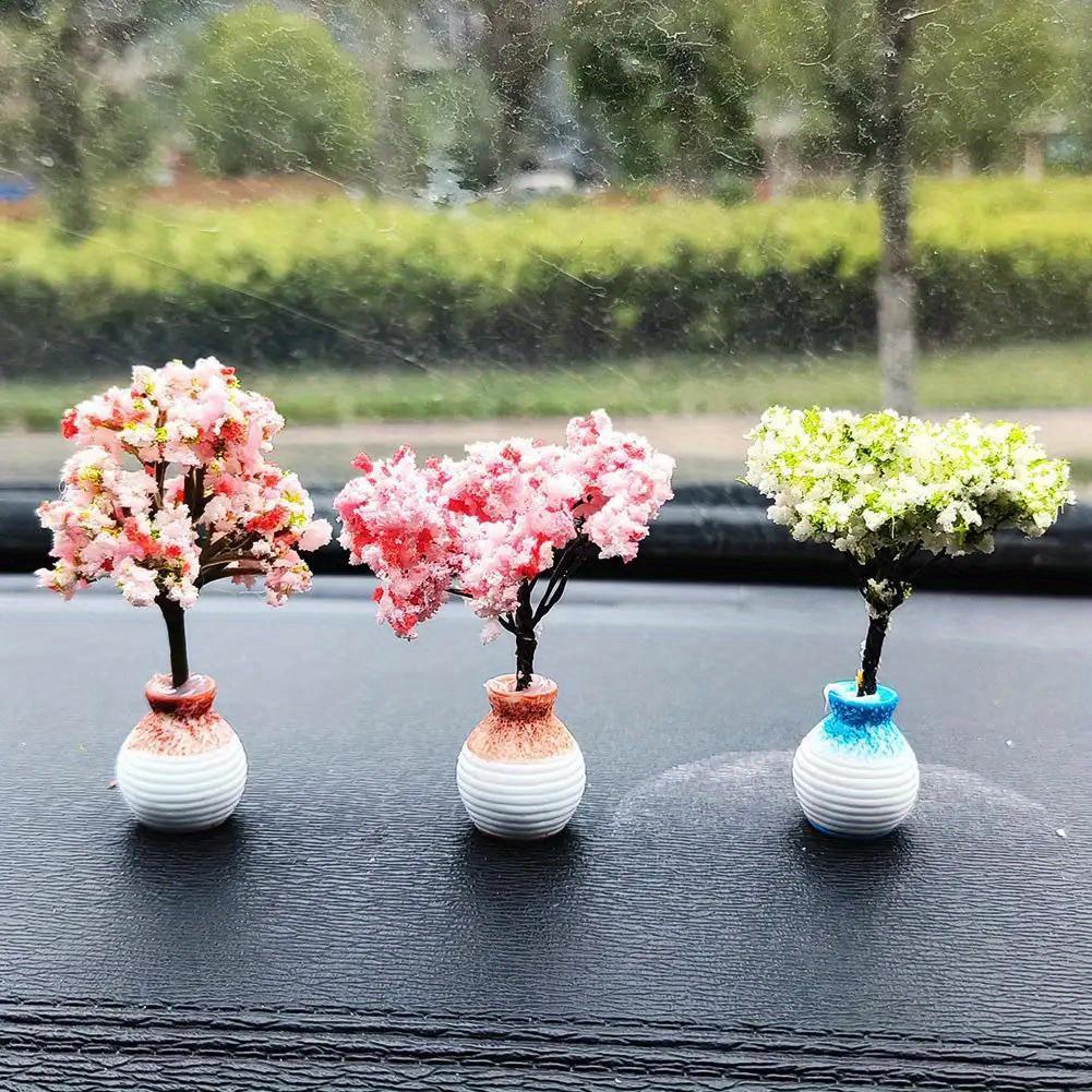 Car Mini Tree Center Console Car Mounted Green Plant Accessories Simulated Flower Decoration For Girls Gift Interior Decorations