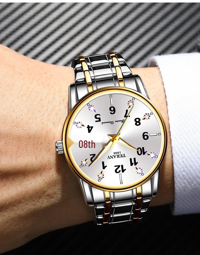 Men's Luminous Dual-Calendar Waterproof Fashion Watch with Alloy Steel Band
