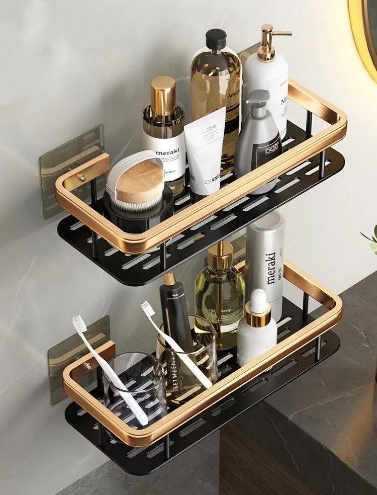 Suction Cup Wall-Mounted Triangle Bathroom Shelf - Space Aluminum, No Drilling Required