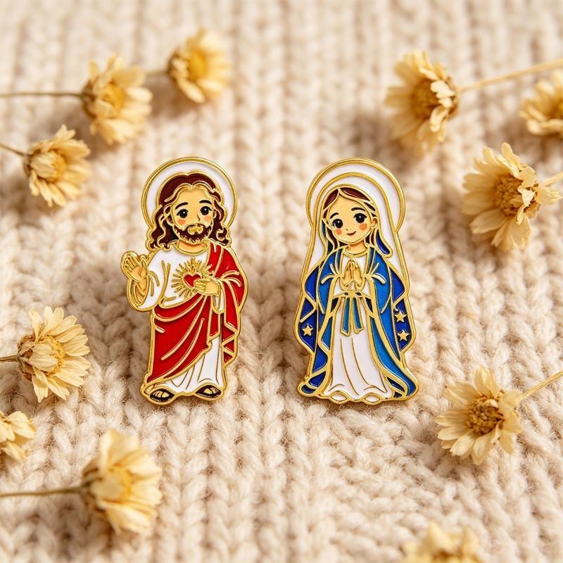1/2Pcs Mary Enamel Brooches Badge Lapel Pin For Backpack Clothes Accessories Fashion Jewelry Birthday Gifts