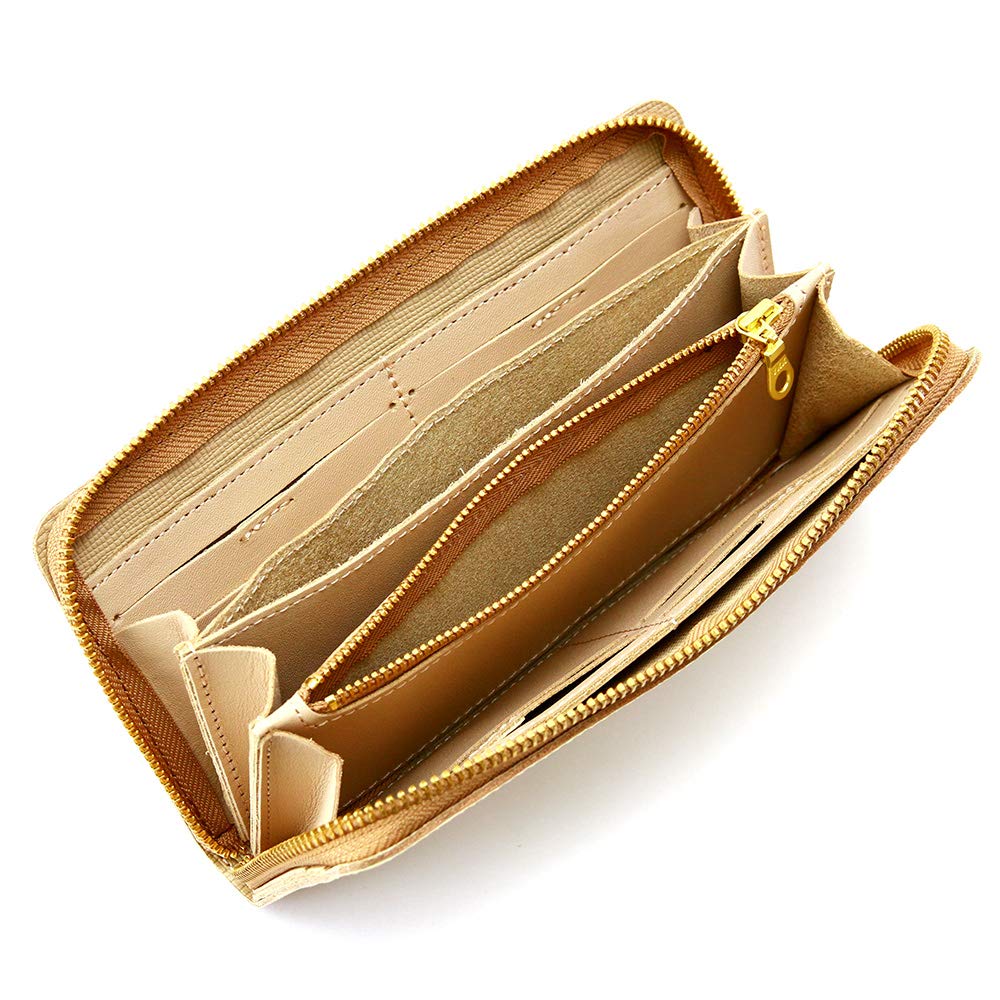 AGILITY affa "Grotto" Women's Long Wallet with Round Zipper, Genuine Leather, Gold and Silver Foil