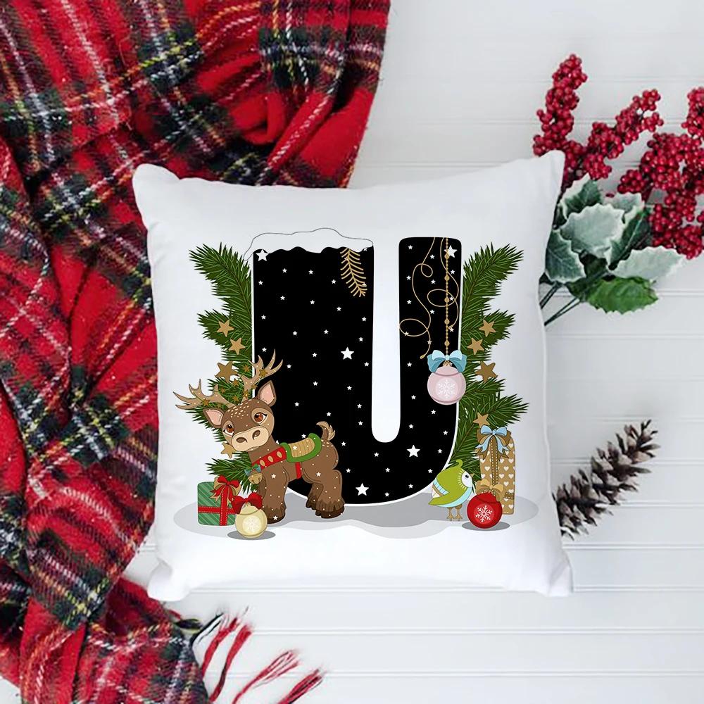 Christmas Cushion Cover Alphabet A-Z Pillow Covers Cute Cartoon Santa Claus Cushion Cover Pillowcases Home Xmas Decoration