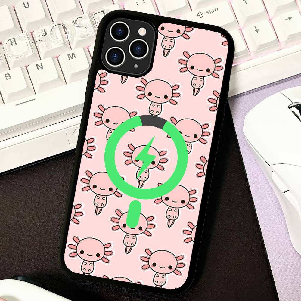 Cartoon Axolotl Cute For Magsafe Magnetic Phone Case Wireless PC+TPU For IPhone 11 12 13 14 15 16 17 Pro Max Plus
