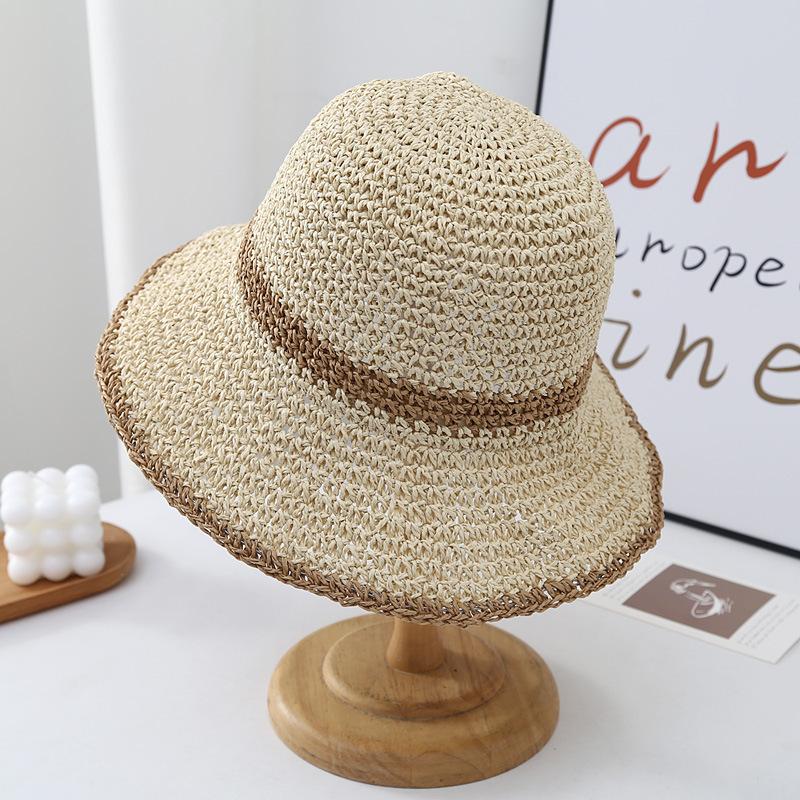 New Summer Foldable Straw Crochet Bucket Hat For Women Outdoor Sunshade Fisherman Hat Fashion Lady Holiday Beach Hat Spring Gift