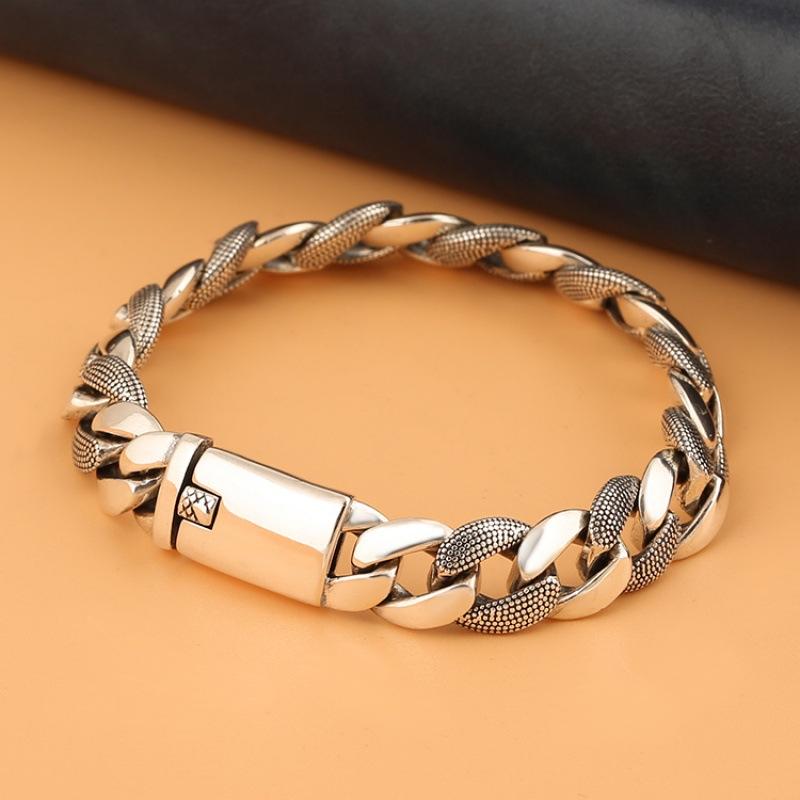 Korean Punk Bracelet, Domineering Men s Style, Cuban Chain, Silver Chain, Simple and Fashionable Couple s Style 20CM