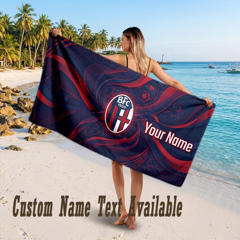 Bologna FC Design Beach Towel Custom Text Large Towel for Beach Vacation
