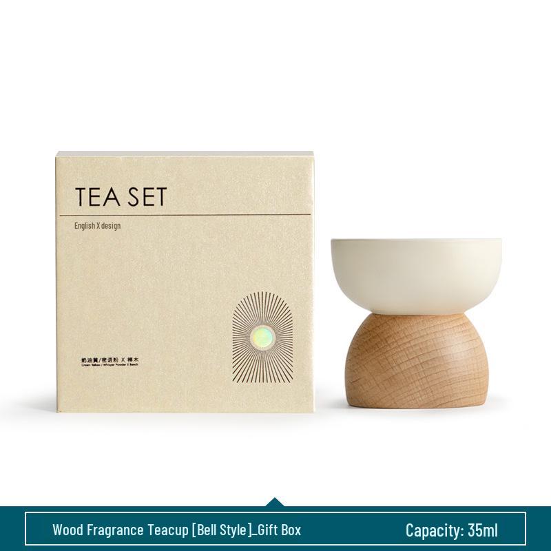 Japanese Minimalist Wooden Teacup Gift Set - Cream Style for Women, Personal Use, Tasting Cup