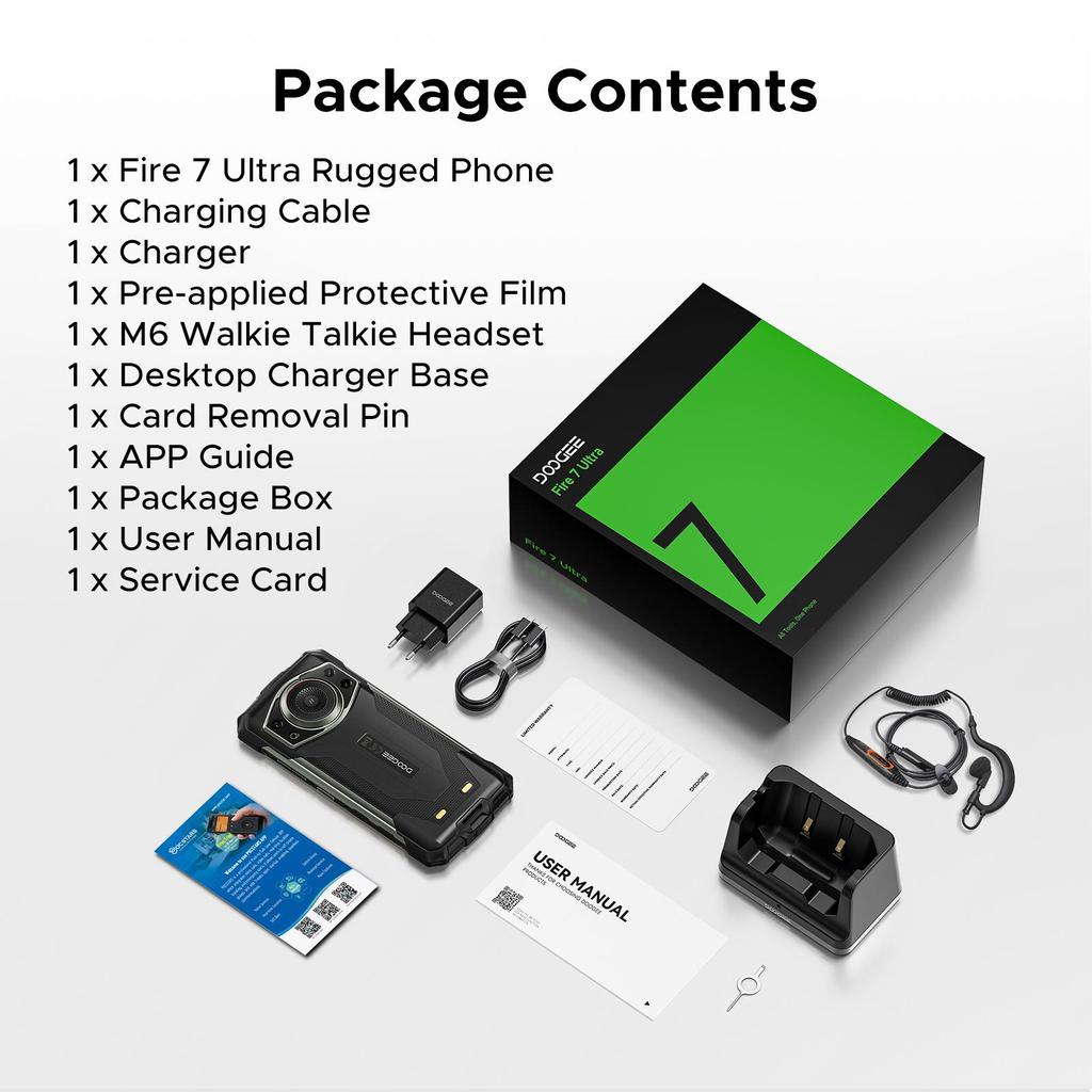 Doogee Fire 7 Ultra Robustes Smartphone 5G, 13000mAh/33W, 8GB+256GB(2 TB TF), 6,6” HD+ 90Hz Display, IP68/IP69K, 125dB Lautsprecher, NFC, Dual-SIM
