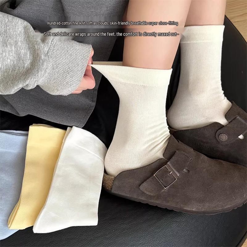 Women's 100% Cotton Breathable Mid-Calf Socks - Antibacterial, Sweat-Absorbing, Soft for Spring and Summer