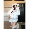 Caldo cappotto di peluche con cappuccio, orecchie da orso, latte, per bambina, invernale