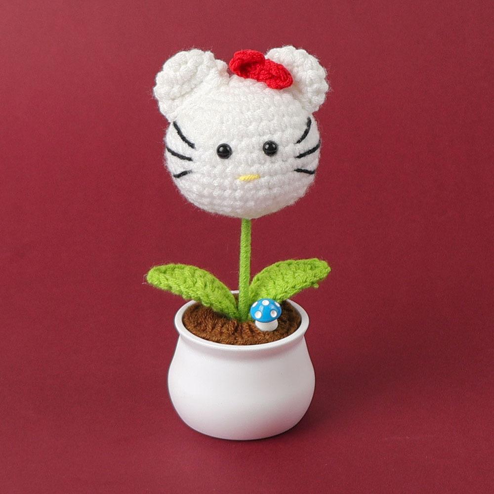 Hand-Knitted Wool Fake Flowers Set: Sunflower, Carnation, Tulip - Desktop Decor, Teacher/Student Gift, Everlasting Bouquet