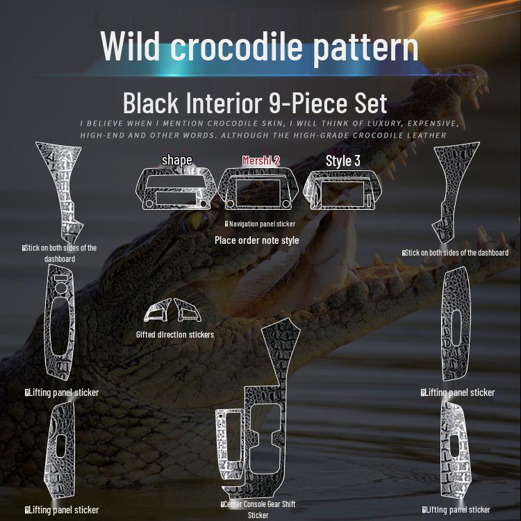 Krokodilmuster Schwarze Folie für 14. Gen Sylphy Innenraum Konsole Gangschaltung Dekoration (20-22)