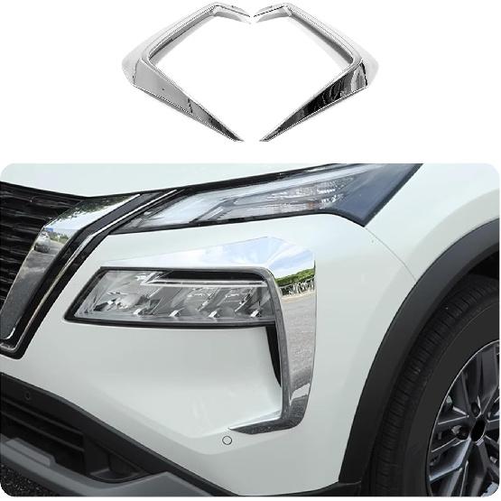 Car Accessories Fit for Nissan New Rogue 2021 2022 2023 Front Fog Light Cover Trim Eyebrow Spoiler (A Style:Chrome) 2PCS ABS