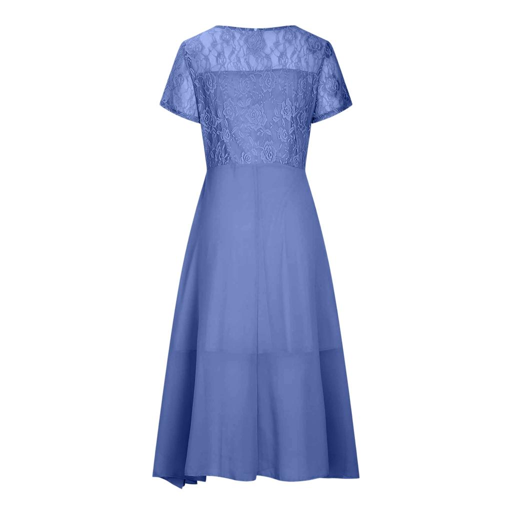 Abito da sera lungo in chiffon e pizzo patchwork a maniche corte da donna per damigella d'onore