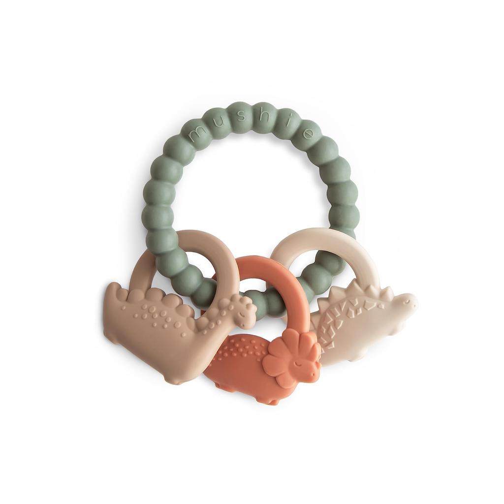 Mushie Dino Teething Silicone Teething Ring First Educational Baby Gift Ring, Toy, Stylish, BPA-Free, Toy, Toy,