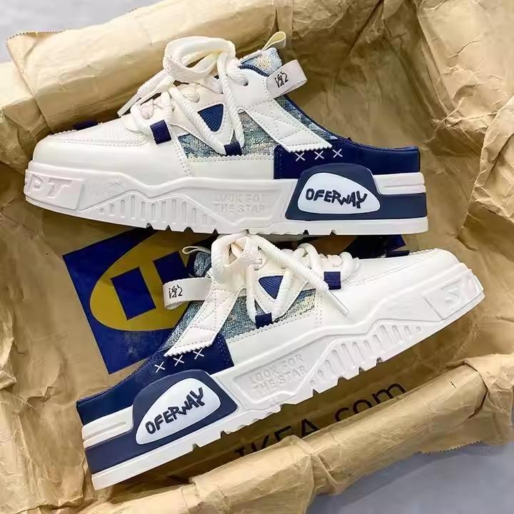 Medio Zapato Hombre 2024 Nuevo Estilo Transpirable Con Un Pie En Zapatos De Tablero De Moda Sin Zapatos Traseros Y Nicho