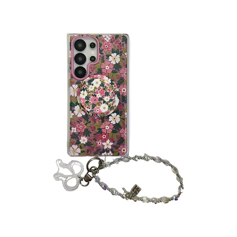 Koreanische minimalistische Glitzerblumen-Magnet-Handyhülle für Samsung S25 Ultra/S24 Plus