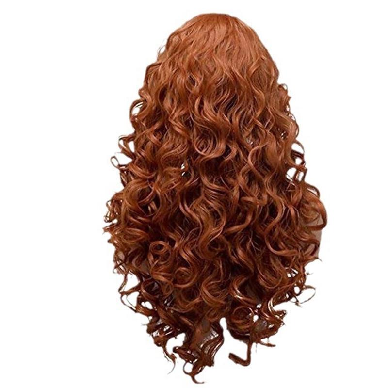 Long Auburn Wigs for Women Synthetic Curly Wig with Free Side Bangs Long Curly Wig for White Woman Drag Queen Costume Cosplay