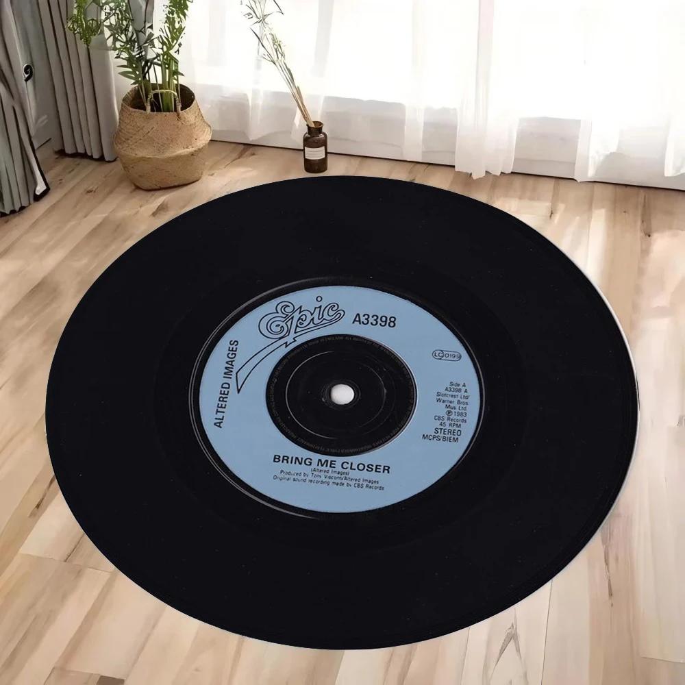 Vinyl Record Round Carpet Music CD Game Room Mat Living Room Area Carpet Bedroom Anti-Slip Soft Pad Home Decoration