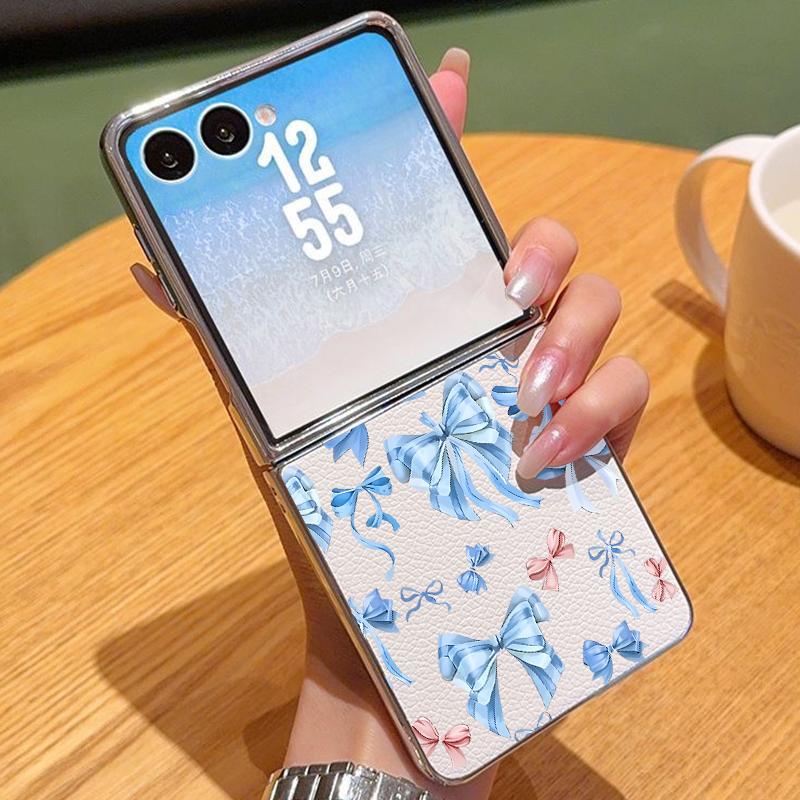 Butterfly Print PU Leather Phone Case For Samsung Galaxy Z Flip7 FE Flip6 Flip 7 6 5 5G Silver Plating Frame Hard Folding Cover
