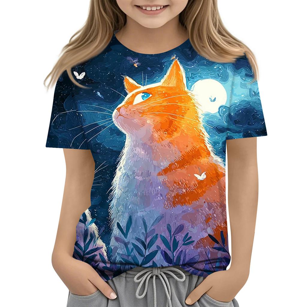 Children's Printed Round Neck Short Sleeved Casual T-shirt