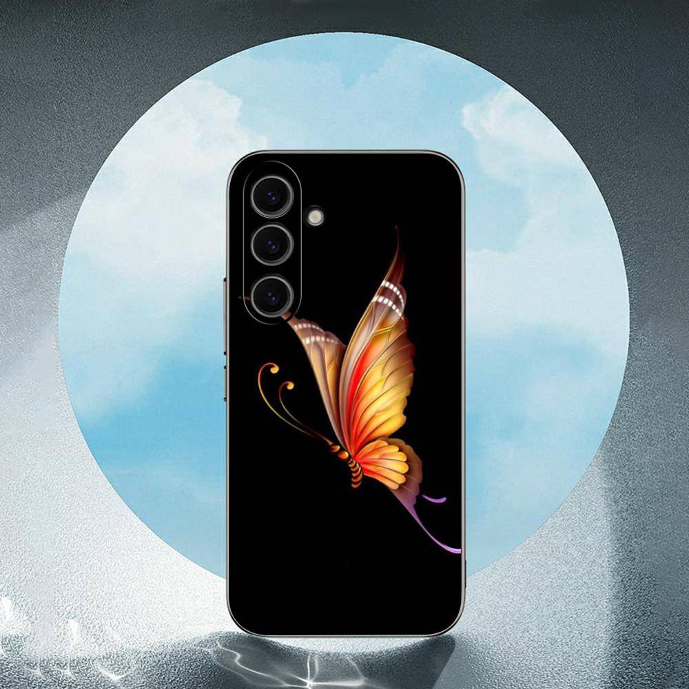 Beauty Blue Butterfly For Samsung Galaxy S25 S24 S23 Ultra S22 S21 Plus S20 Black Soft Silicone Protective Case