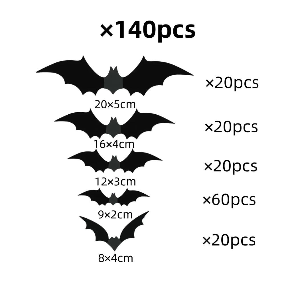 PVC Black 3D Horror Bat stickers for home decor DIY wall stickers bathroom indoor Halloween party supplies