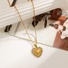 Ying Tai Women's Heart Pendant Necklace, Stainless Titanium Steel, Zircon Crystal, High Polish 18K Gold, Waterproof and Fashionable.