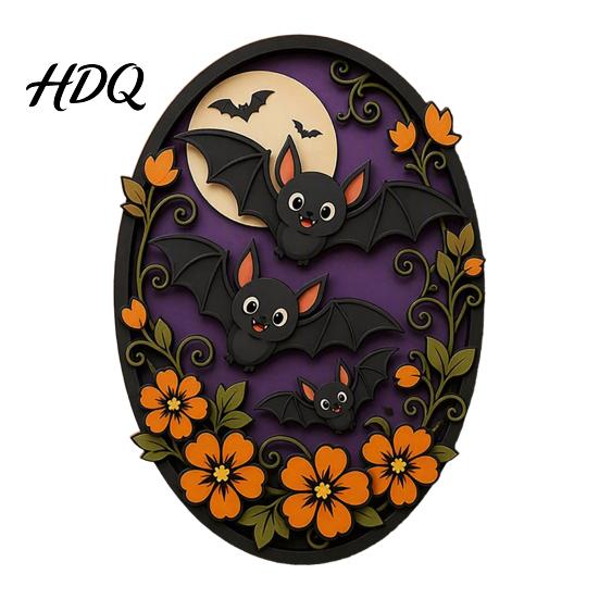 Halloween Wall Decor Oval Sign Layered Wooden Cute Ghost Bat Spooky Home Decorations Pumpkin Witch Designs Festive Art Decoration for Interior Retro