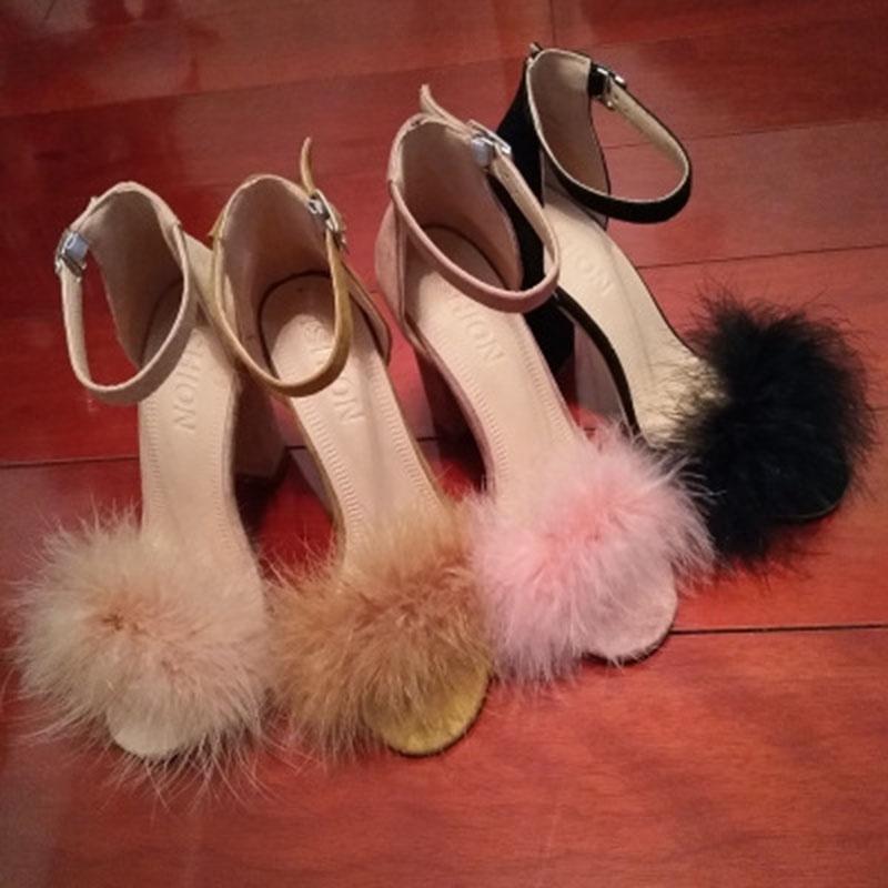 Elegant Womens Fashion Summer Lace Up High Heel Sandals With Hair Ball Design