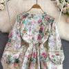 Dámské Potisk výšivka Květinové vyhloubené elegantní plážové šaty Boho s výstřihem do V a nabíraným rukávem Mini krátké sváteční šaty k moři