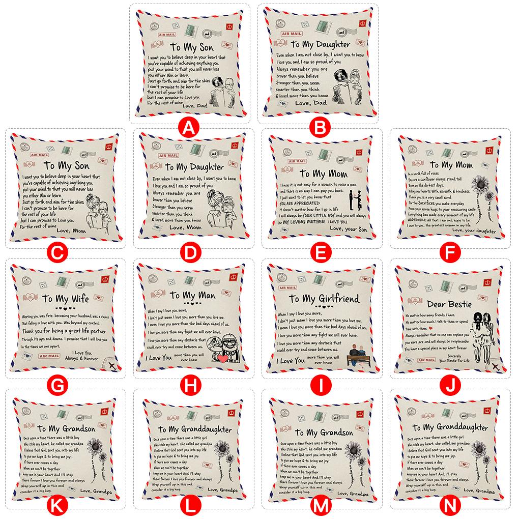 Pillow Cover Fiber Square Throw Pillow Cover Lettering Washable Sofa Cushion Case 45x45cm Best Gifts for Children Parents Family