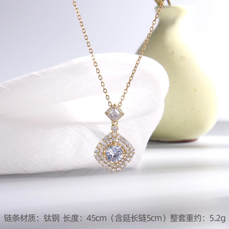 Vintage Green Purple Red Crystal Pendant Necklace Stainless Steel Geometric Choker Jewelry Party Gifts For Women Girls