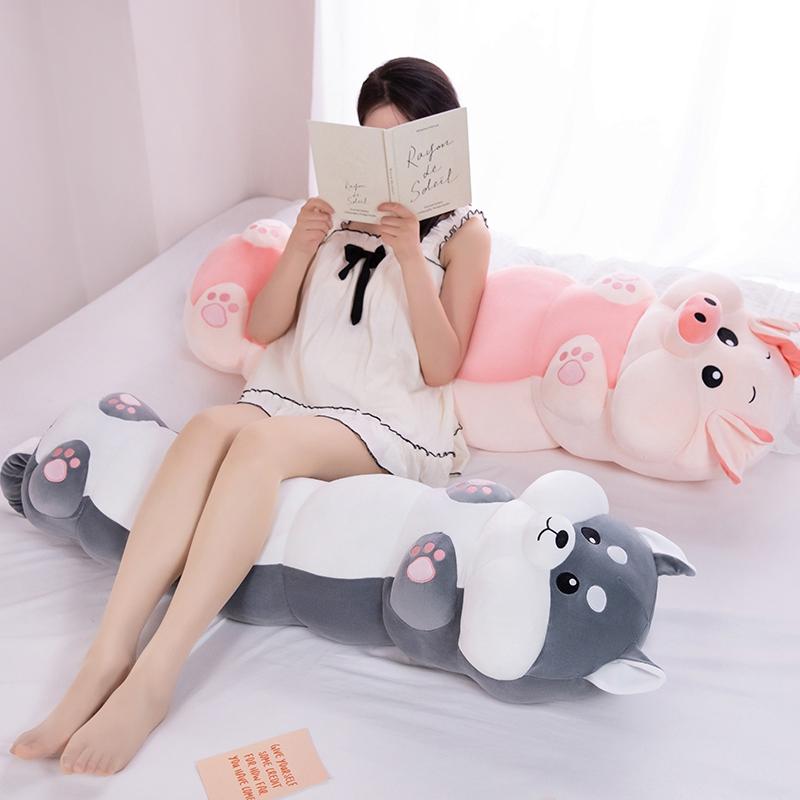 80-100cm Riesengröße Lieblicher Hund /Hase /Schwein Plüsch Stofftiere Cartoon Lang Weiches Raupenkissen Zum Umarmen Puppe Für Schlafzimmer