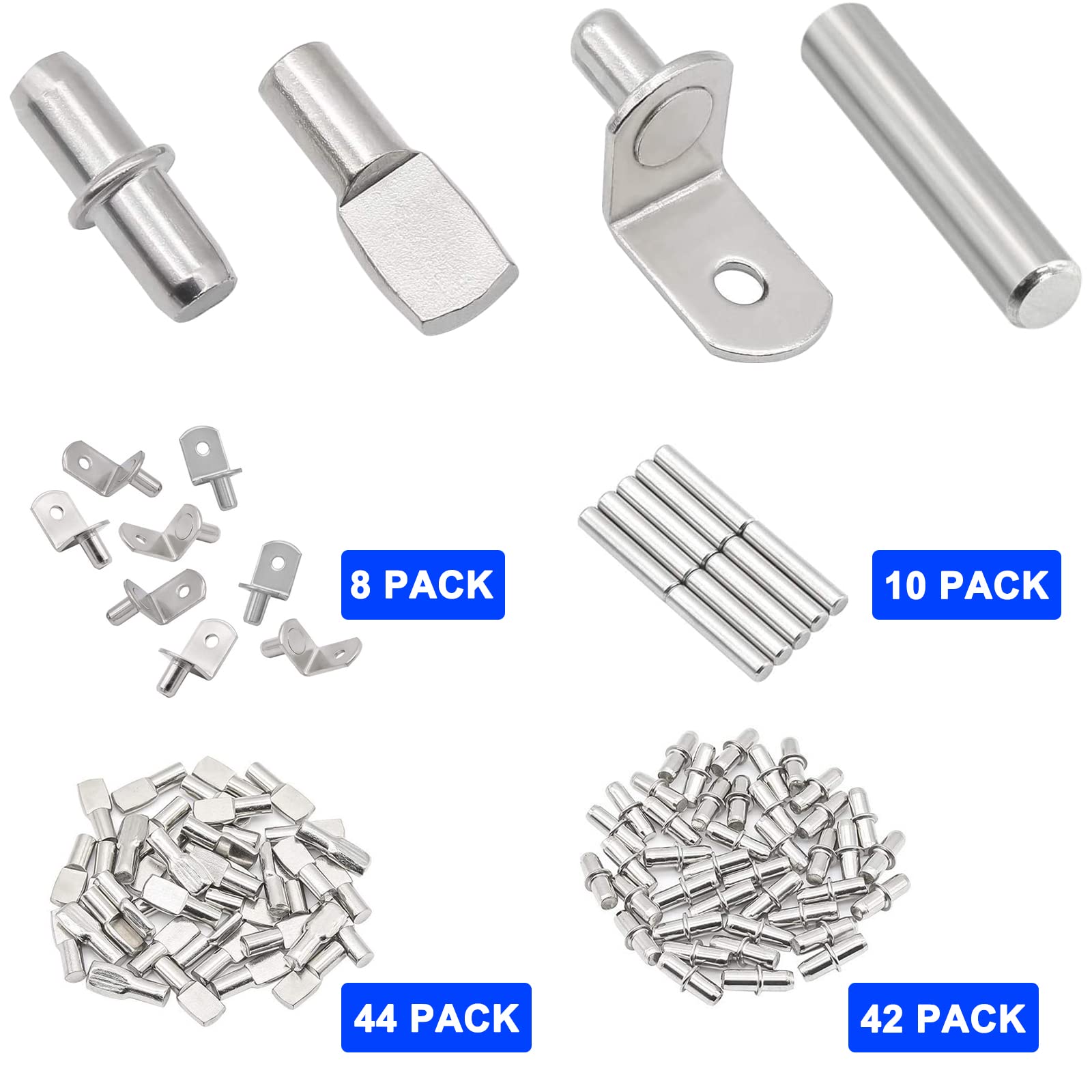 

104Pcs Shelf Pins Kit 4 Styles Nickel Plated Shelf Support Pegs Bookshelf Pegs for Cabinet Bracket for Kitchen Furniture Closet SET