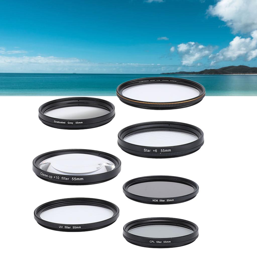 Camera Lens Filter Kit UV CPL ND8 Soft White Graduated Grey 10X Macro 6 Points Star Filter Set for Photography